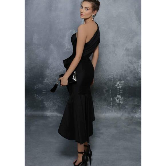 NEW TARIK EDIZ Black Merla Formal Dress Size 4 One Shoulder Ruffle Hem Corset - Picture 8 of 13